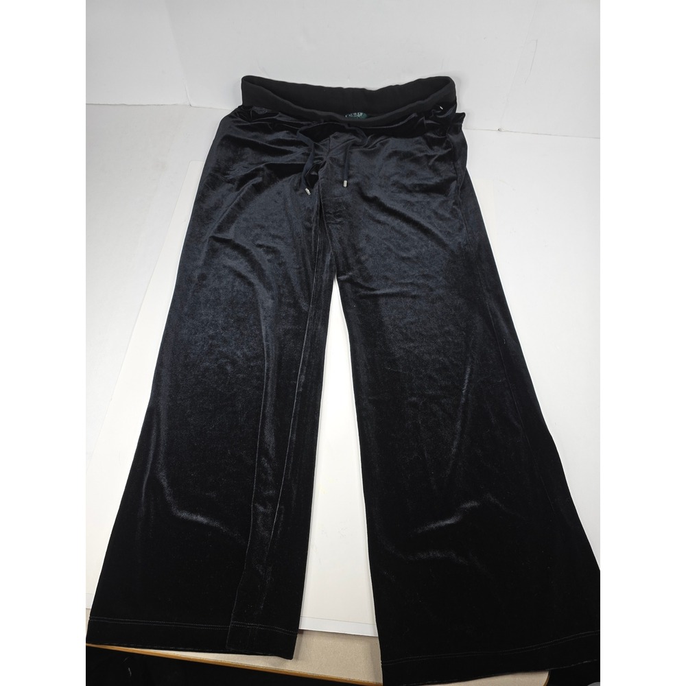 Lauren Ralph Lauren Petite Black Velvet Wide Leg Drawstring Pants PM NWT